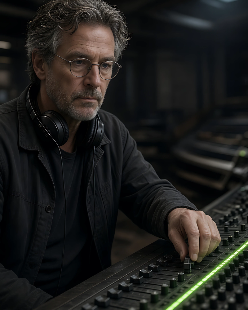 Gareth Quill adjusting a mixing desk in the empty club.